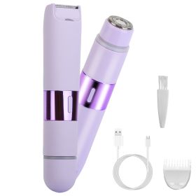 1Pc 2 In 1 Bikini Trimmer For Women Dual Head Cordless Body Shaver IPX5 Waterproof Rechargeable Pubic Hair Razor Wet And Dry Use For Bikini Under (Option: Purple)